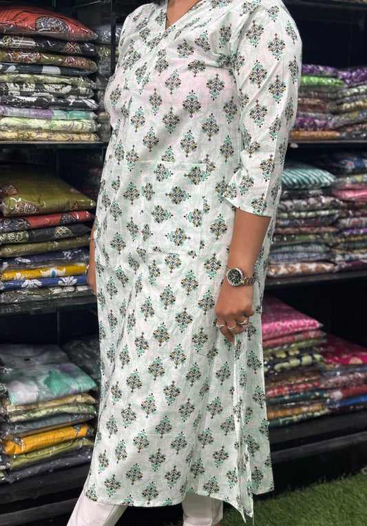 ALINE KURTI (PURE COTTON,V-NECK)