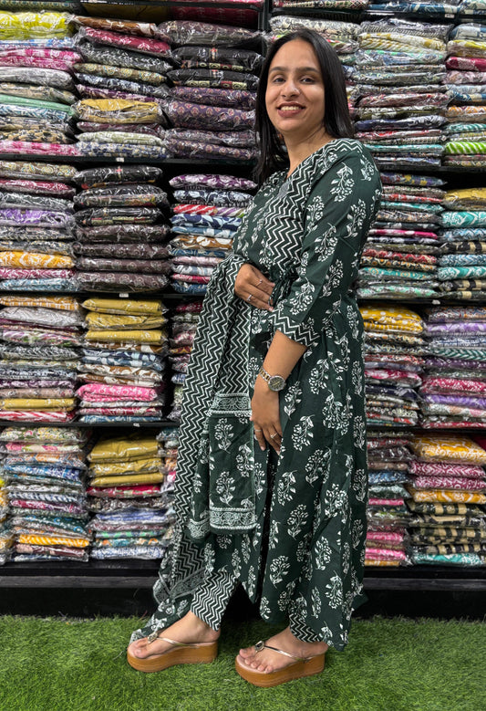 PURE COTTON ALINE KURTI PANT WITH DUPATTA