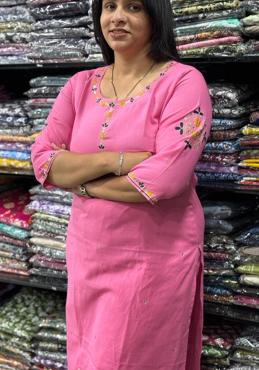 STRAIGHT KURTI-PANT (PURE FLEX COTTON,HAND EMBROIDERY)