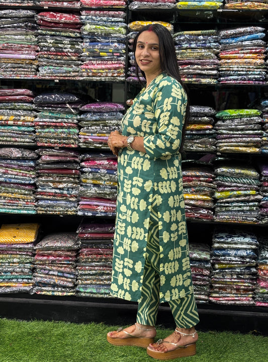 STRAIGHT KURTI-PANT ( PURE COTTON,SUIT COLLAR)