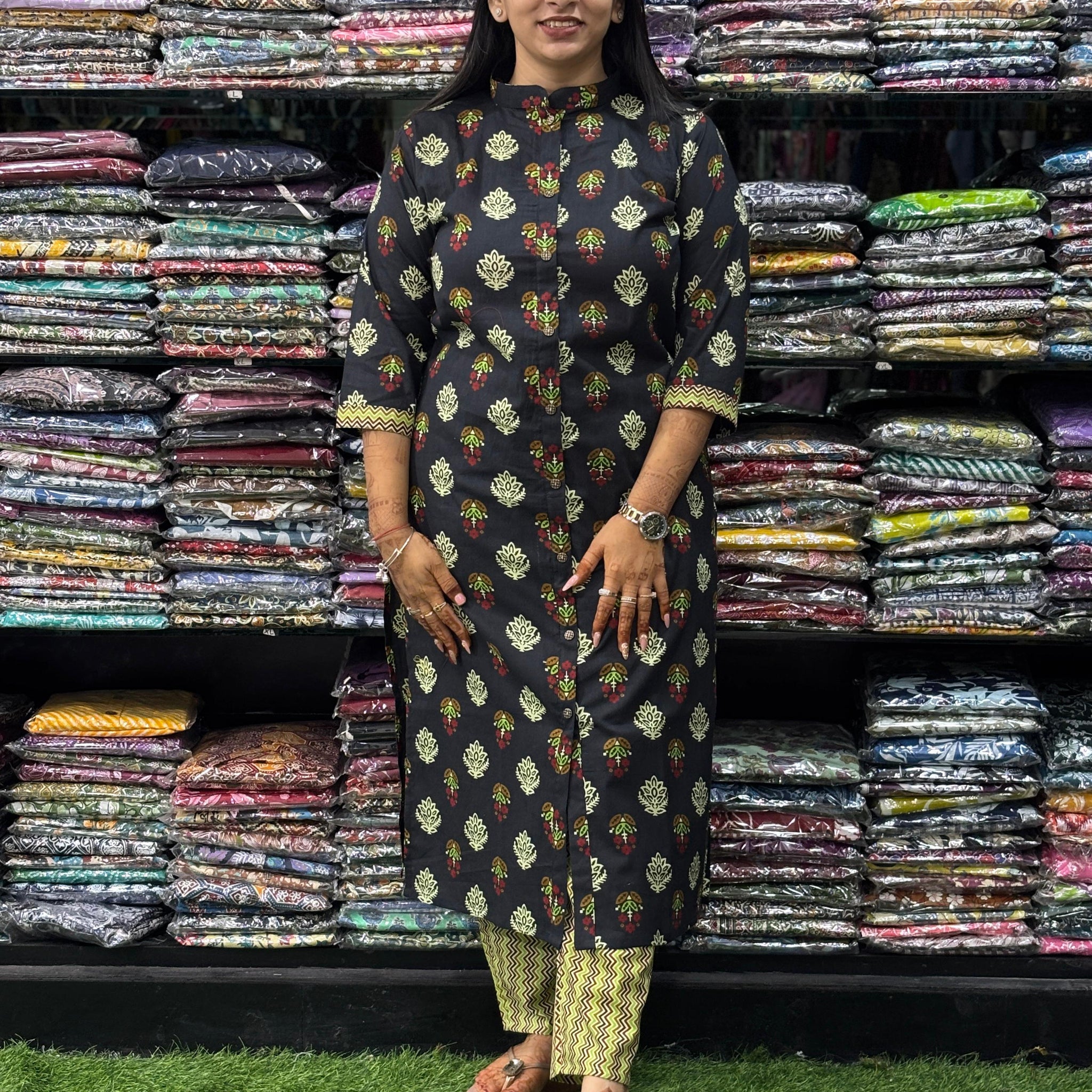 STRAIGHT KURTI-PANT ( PURE COTTON,CHINESE NECK)