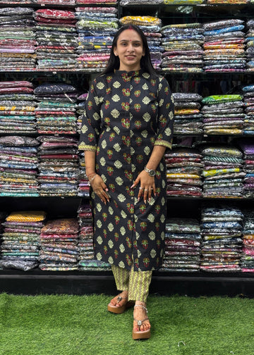 STRAIGHT KURTI-PANT ( PURE COTTON,CHINESE NECK)