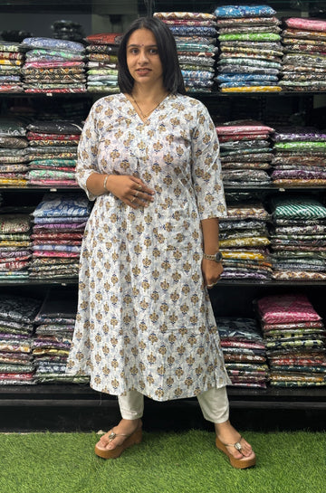 ALINE KURTI (PURE COTTON,V-NECK)