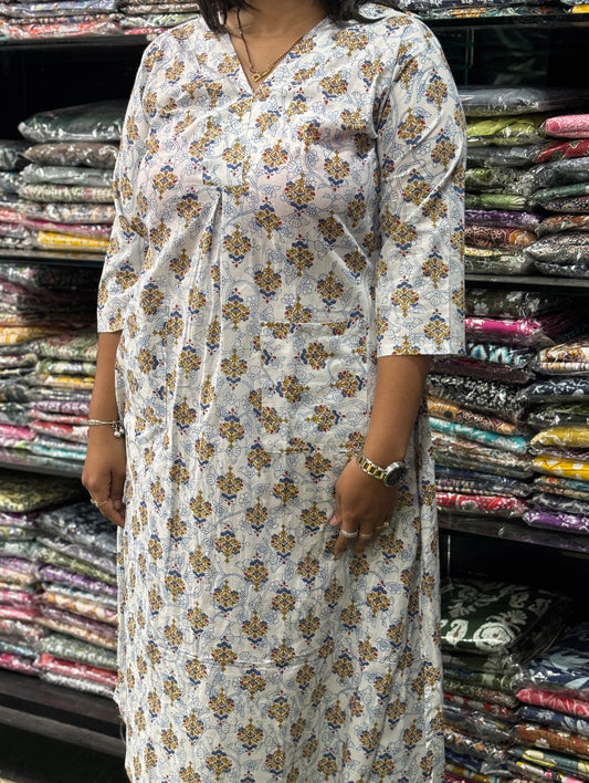 ALINE KURTI (PURE COTTON,V-NECK)