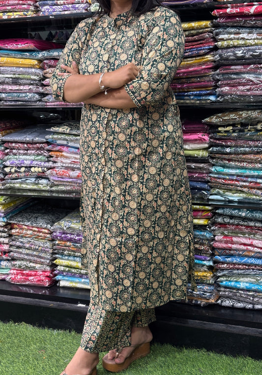 ALINE KURTI-PLAZO (PURE CAMRIC COTTON)