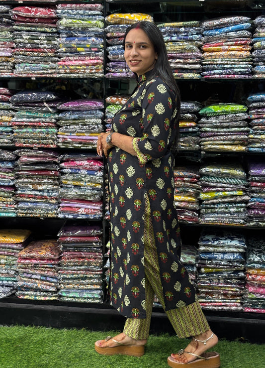 STRAIGHT KURTI-PANT ( PURE COTTON,CHINESE NECK)