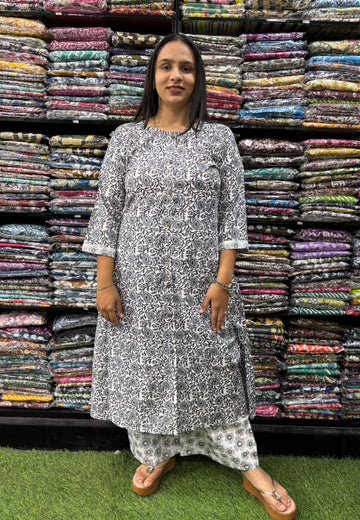 PURE COTTON ALINE ROUND NECK KURTI  WITH PLAZO