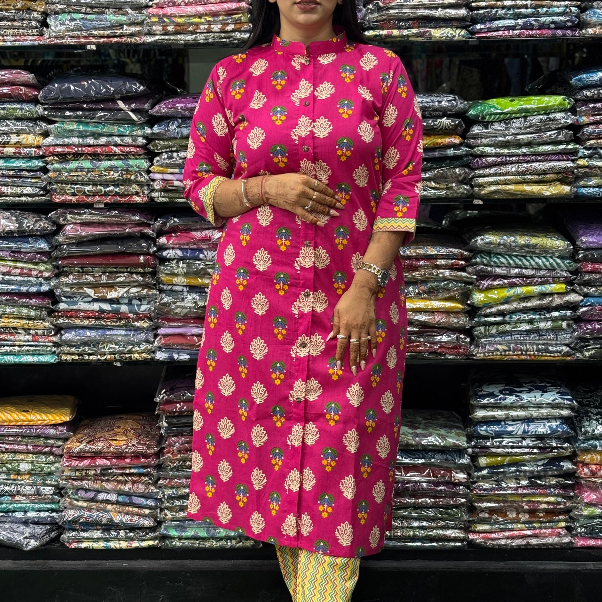 STRAIGHT KURTI-PANT ( PURE COTTON,CHINESE NECK)