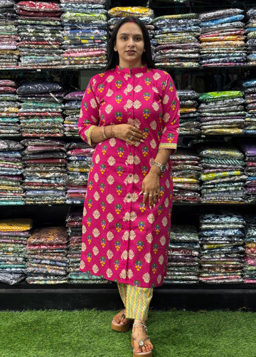 STRAIGHT KURTI-PANT ( PURE COTTON,CHINESE NECK)