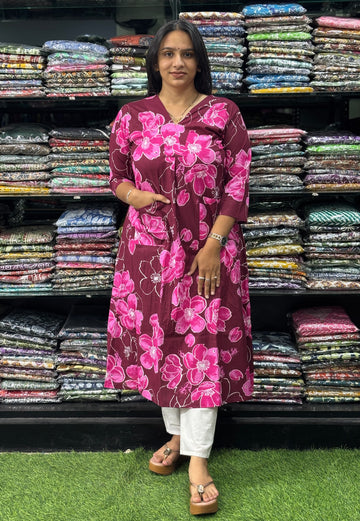 ALINE KURTI (PURE COTTON,V-NECK)