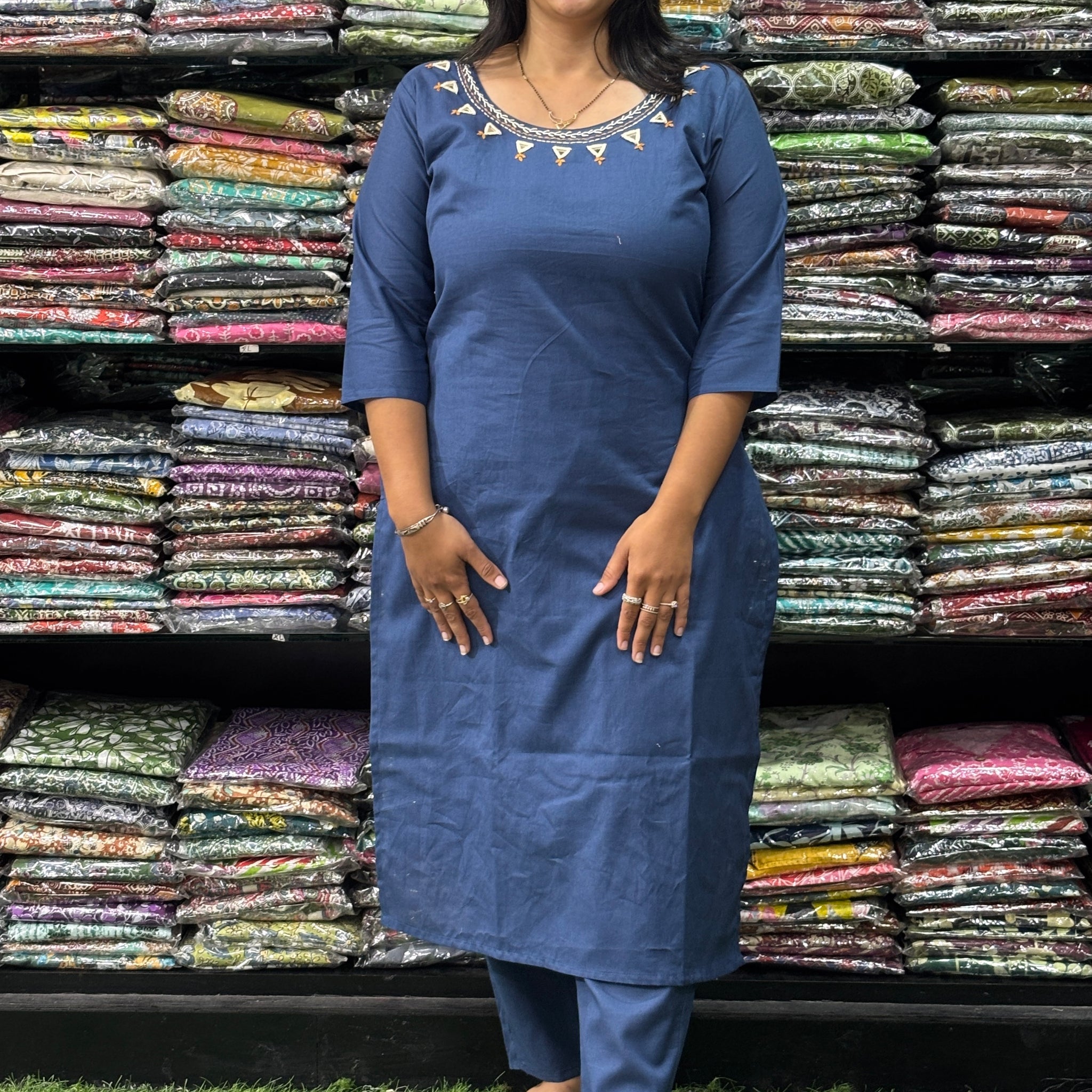 STRAIGHT KURTI-PANT (COTTON FLEX , HAND EMBROIDERY)