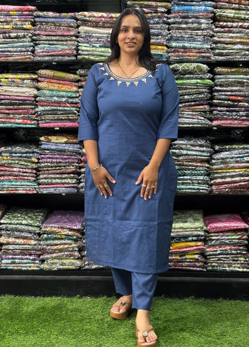 STRAIGHT KURTI-PANT (COTTON FLEX , HAND EMBROIDERY)