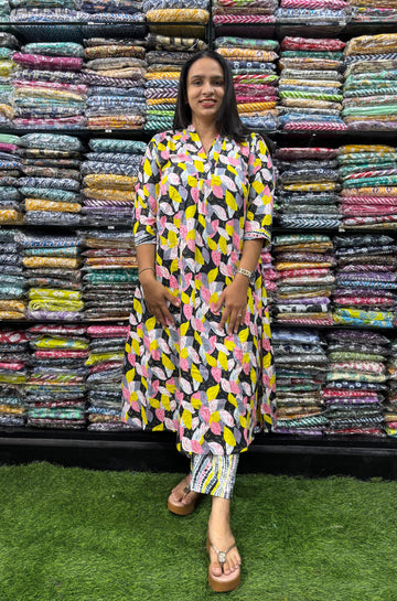 PURE COTTON VNECK ALINE KURTI PANT