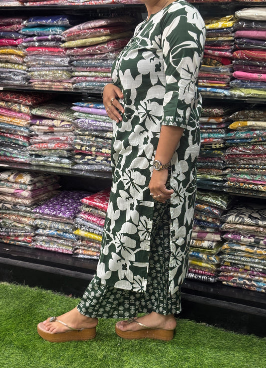 STRAIGHT KURTI-PLAZO (PURE CAMRIC COTTON)