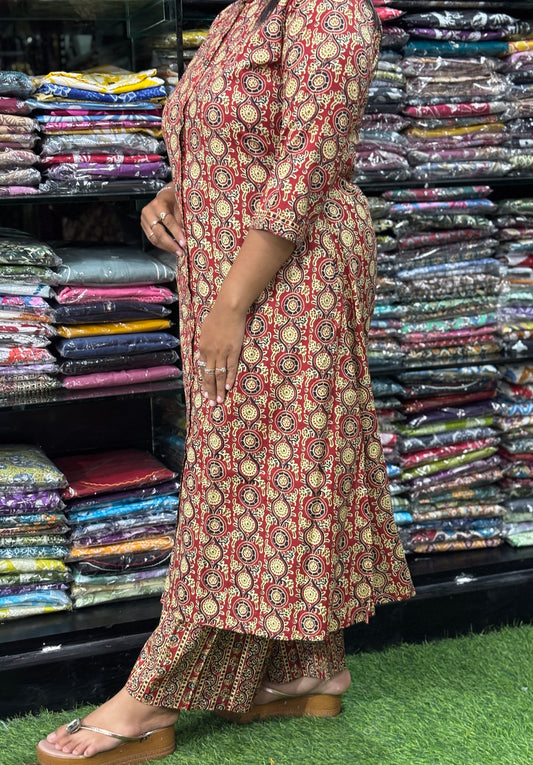 ALINE KURTI-PLAZO (PURE CAMRIC COTTON)