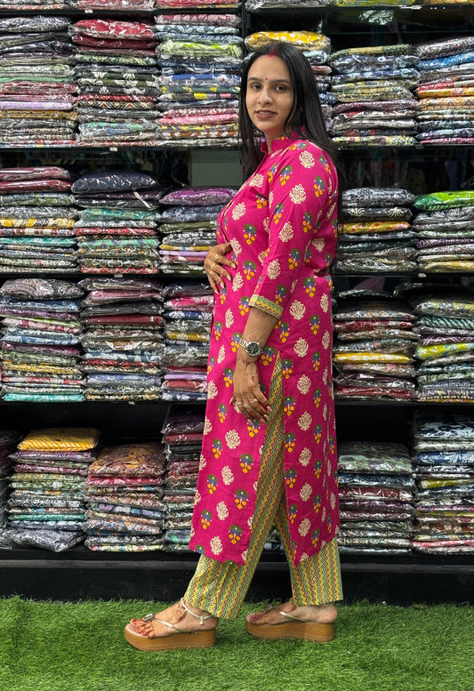 STRAIGHT KURTI-PANT ( PURE COTTON,CHINESE NECK)