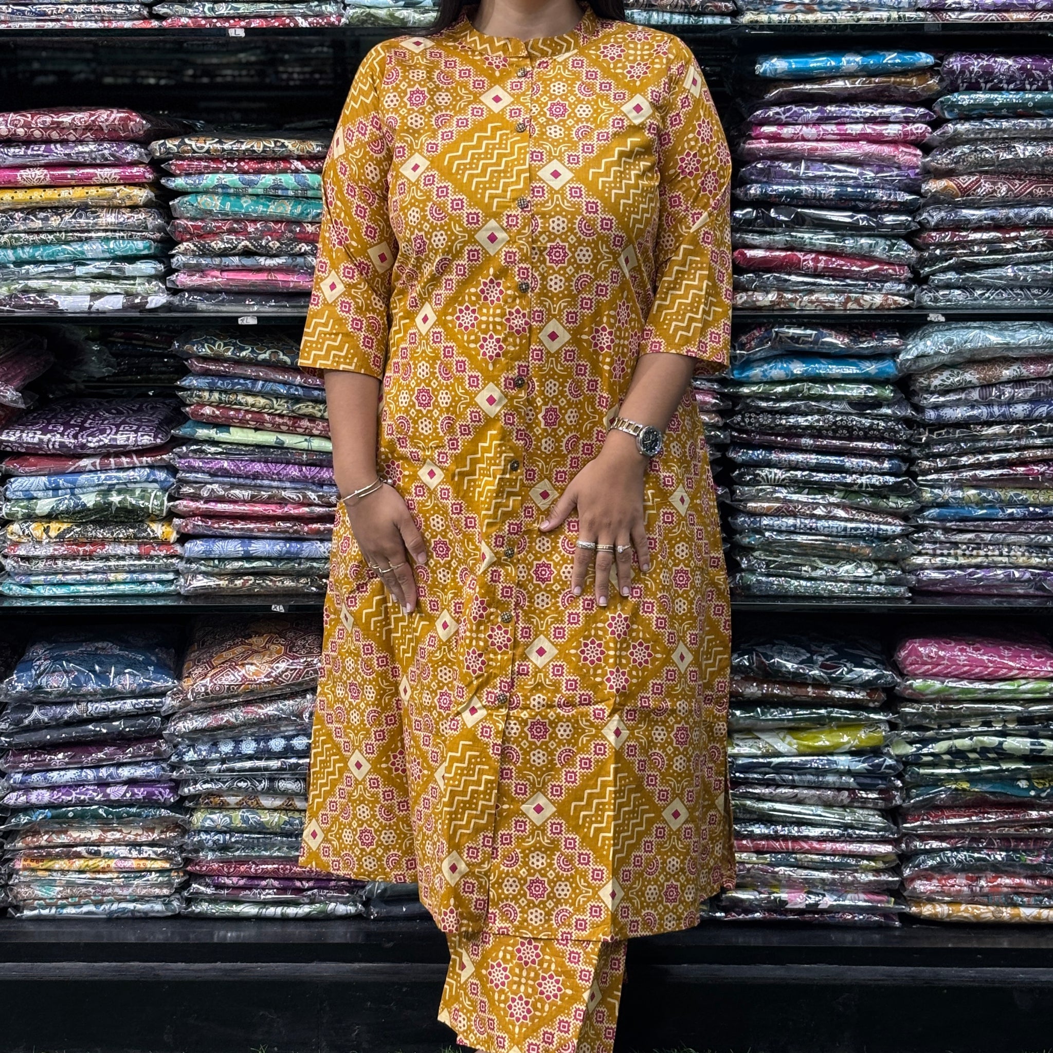 ALINE KURTI-PLAZO (PURE COTTON,CHINESE NECK)