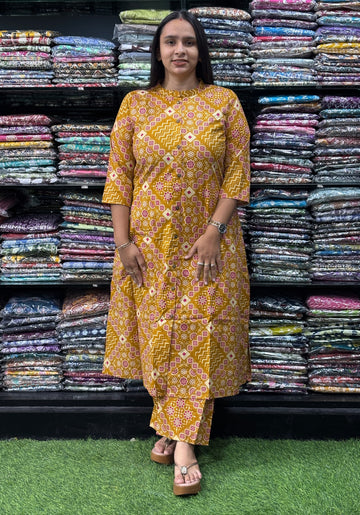 ALINE KURTI-PLAZO (PURE COTTON,CHINESE NECK)