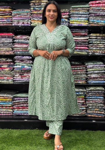 ALINE KURTI-PANT (PURE CAMRIC COTTON,V-NECK WORK)