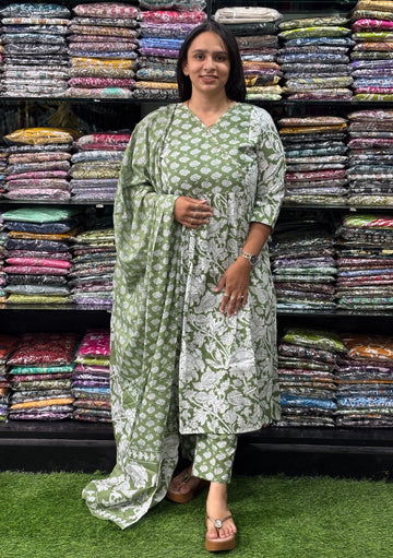 ROUND KURTI PANT-DUPATTA (PURE CAMRIC COTTON,HANDWORK)