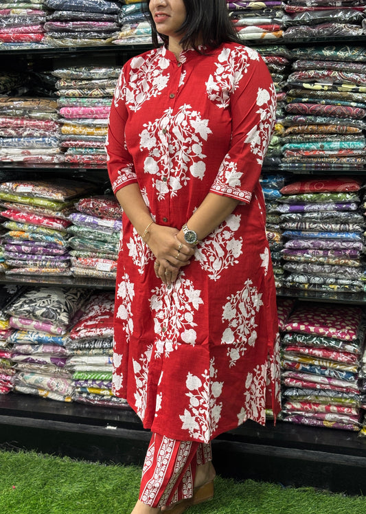 ALINE KURTI WITH PLAZO (PURE CAMRIC COTTON)