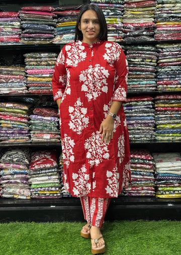ALINE KURTI WITH PLAZO (PURE CAMRIC COTTON)