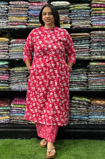 ALINE KURTI-PLAZO (PURE CAMRIC COTTON)