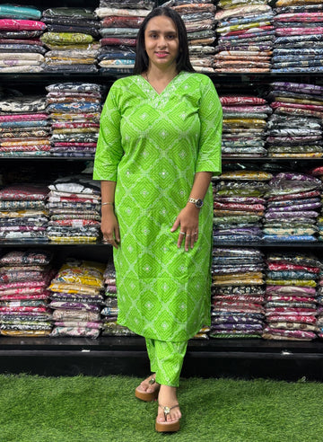 STRAIGHT KURTI WITH PANT (PURE CAMRIC COTTON,WORK)