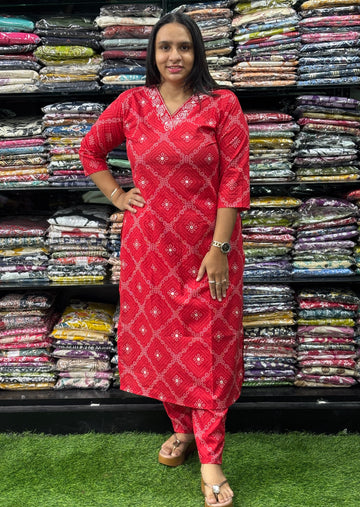 STRAIGHT KURTI WITH PANT (PURE CAMRIC COTTON,WORK)