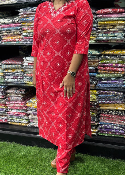STRAIGHT KURTI WITH PANT (PURE CAMRIC COTTON,WORK)