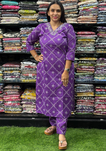 STRAIGHT KURTI WITH PANT (PURE CAMRIC COTTON,WORK)