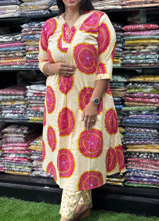 ALINE KURTI WITH PLAZO (PURE CAMRIC COTTON,WORK,WITH LINING)