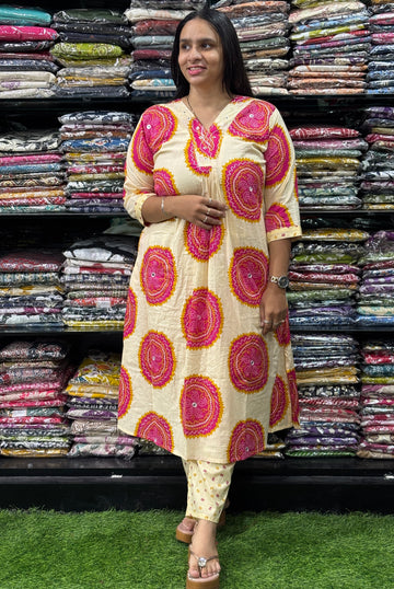 ALINE KURTI WITH PLAZO (PURE CAMRIC COTTON,WORK,WITH LINING)