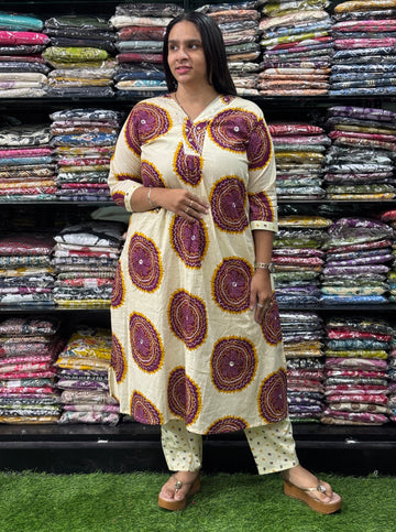 ALINE KURTI WITH PLAZO (PURE CAMRIC COTTON,WORK,WITH LINING)