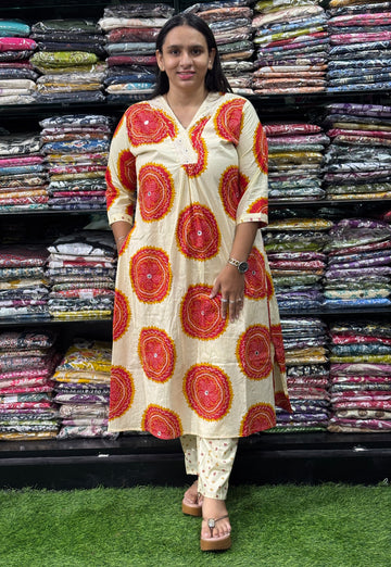 ALINE KURTI WITH PLAZO (PURE CAMRIC COTTON,WORK,WITH LINING)