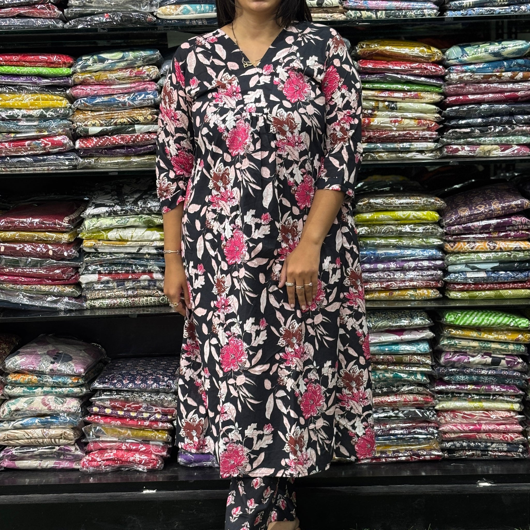 ALINE KURTI WITH PANT (PURE CAMRIC COTTON)