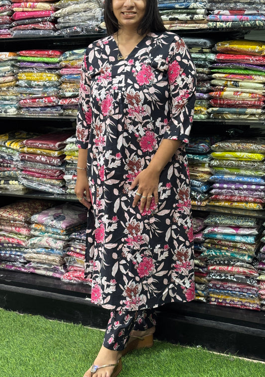 ALINE KURTI WITH PANT (PURE CAMRIC COTTON)