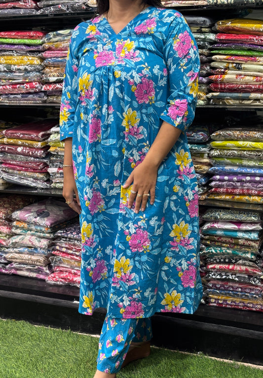 ALINE KURTI WITH PANT (PURE CAMRIC COTTON)