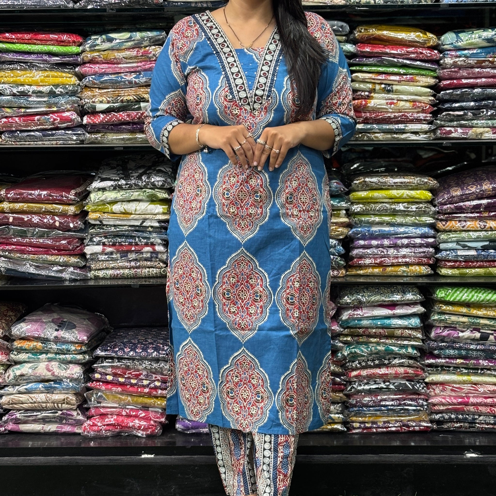 STRAIGHT  KURTI  WITH PANT (PURE CAMRIC COTTON / HAND WORK)