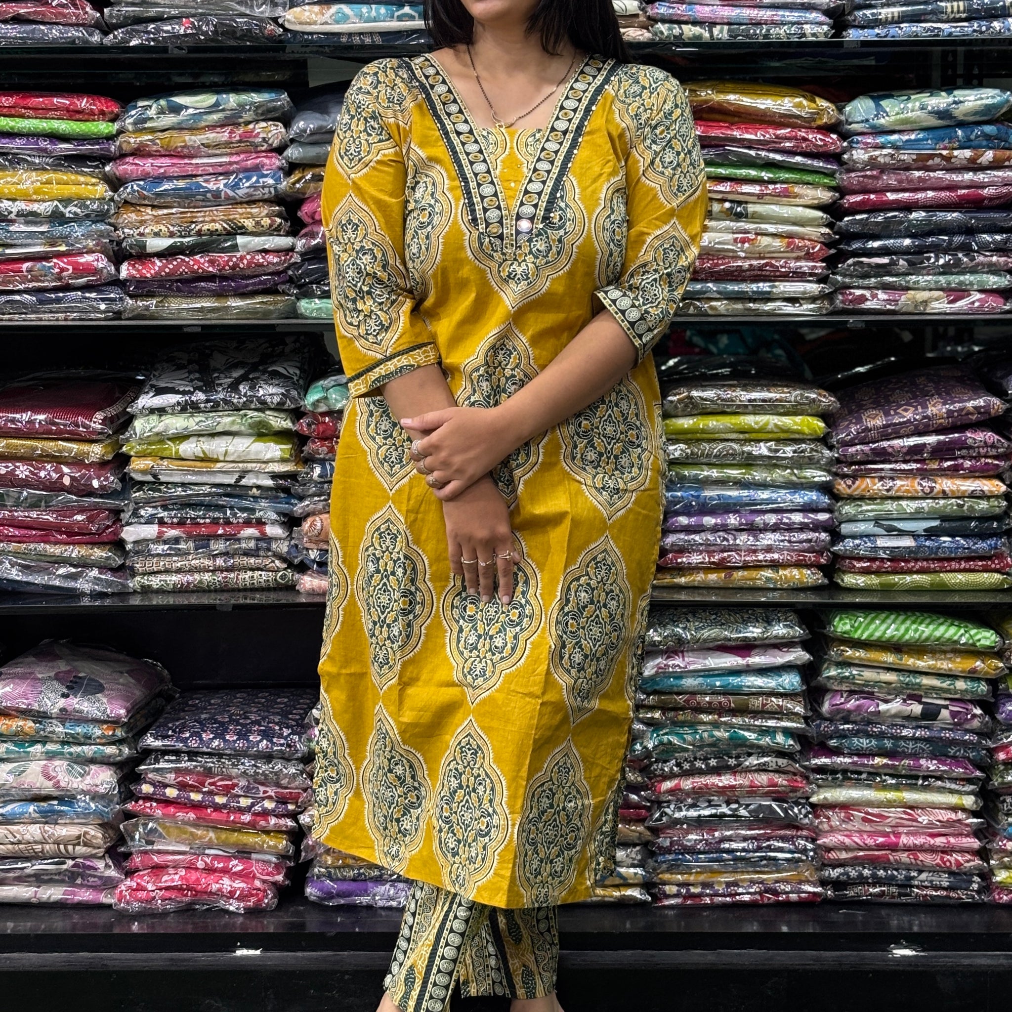 STRAIGHT  KURTI  WITH PANT (PURE CAMRIC COTTON / HAND WORK)