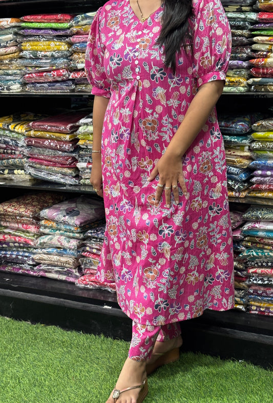 ALINE  KURTI  WITH PANT (KATHA CAMRIC COTTON)