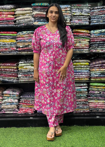 ALINE  KURTI  WITH PANT (KATHA CAMRIC COTTON)