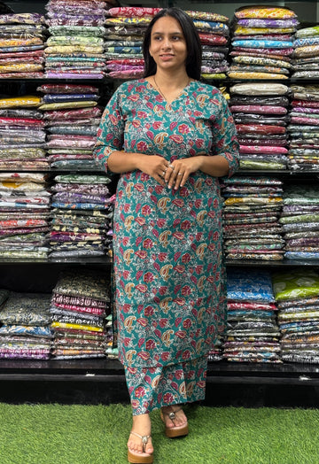 STRAIGHT KURTI-PLAZO (PURE CAMRIC COTTON)