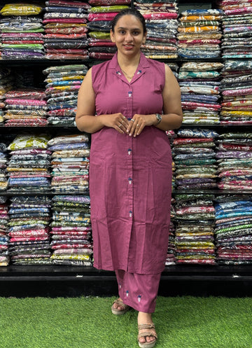 STRAIGHT KURTI WITH PLAZO (FLEX COTTON, WORK, 3/4 SLEEVE ATTACHED)