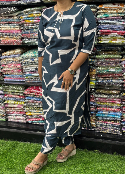 STRAIGHT KURTI WITH PANT (HEAVY 22KG RAYON)