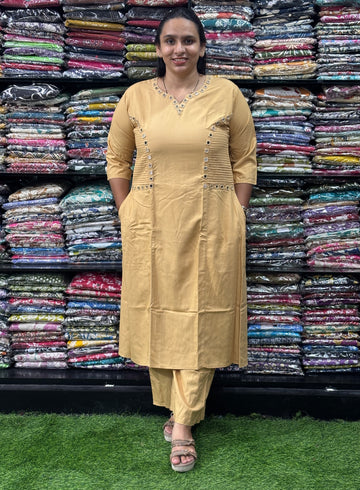 ALINE KURTI WITH PLAZO (HEAVY 22KG RAYON, MIRROR WORK)