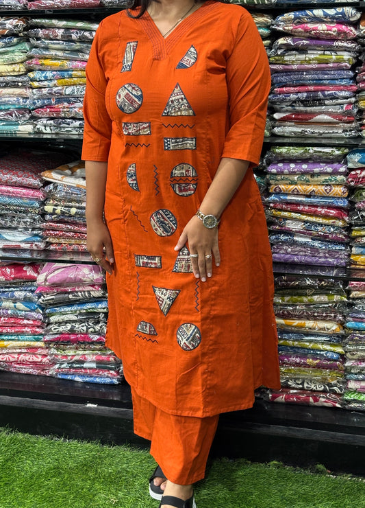 ALINE KURTI WITH PLAZO (FLEX COTTON,WITH WORK)