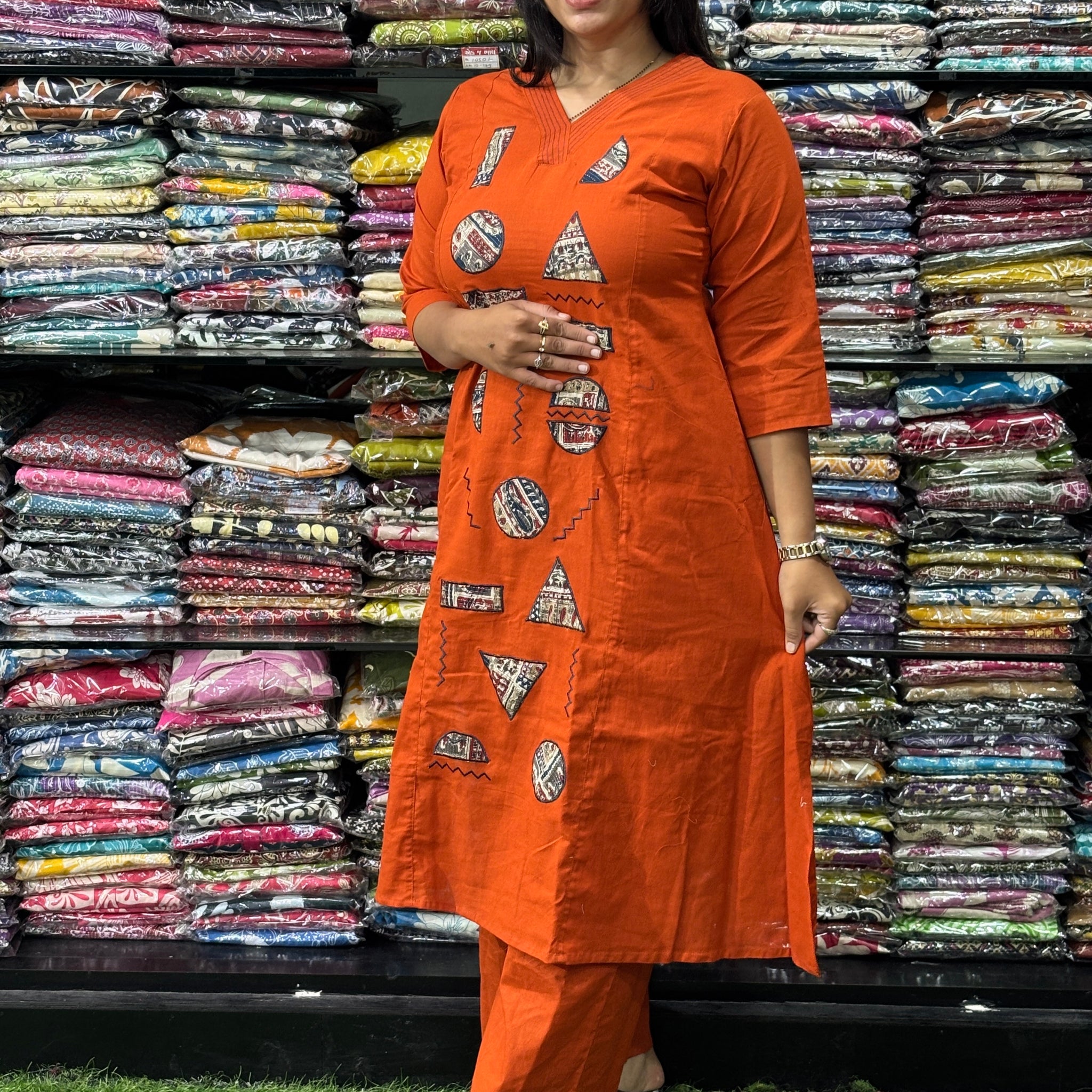 ALINE KURTI WITH PLAZO (FLEX COTTON,WITH WORK)