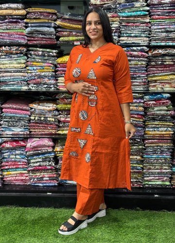 ALINE KURTI WITH PLAZO (FLEX COTTON,WITH WORK)