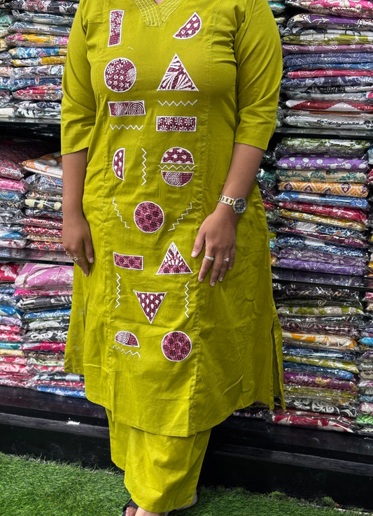 ALINE KURTI WITH PLAZO (FLEX COTTON,WITH WORK)